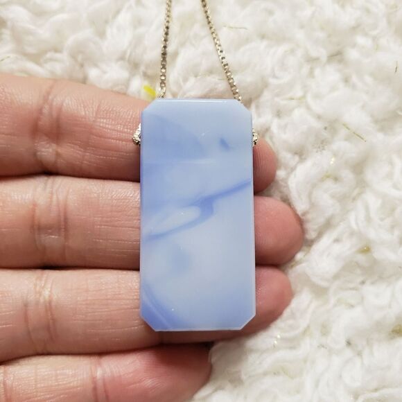 Sterling‎ Silver Necklace with Floral scene glass pendant - Picture 3 of 4